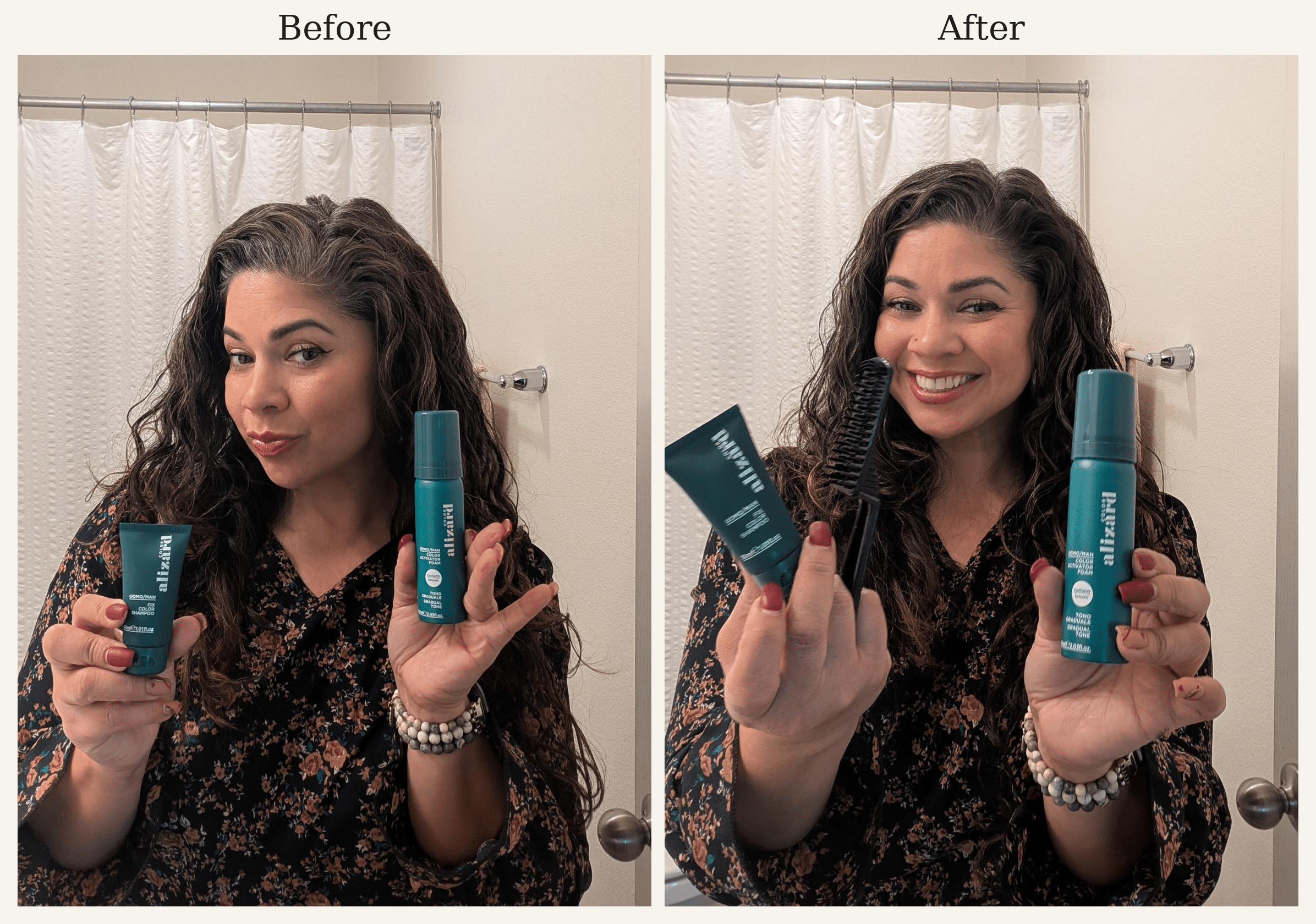 Alizard Brown customer before-and-after: Before on the left and After on the right