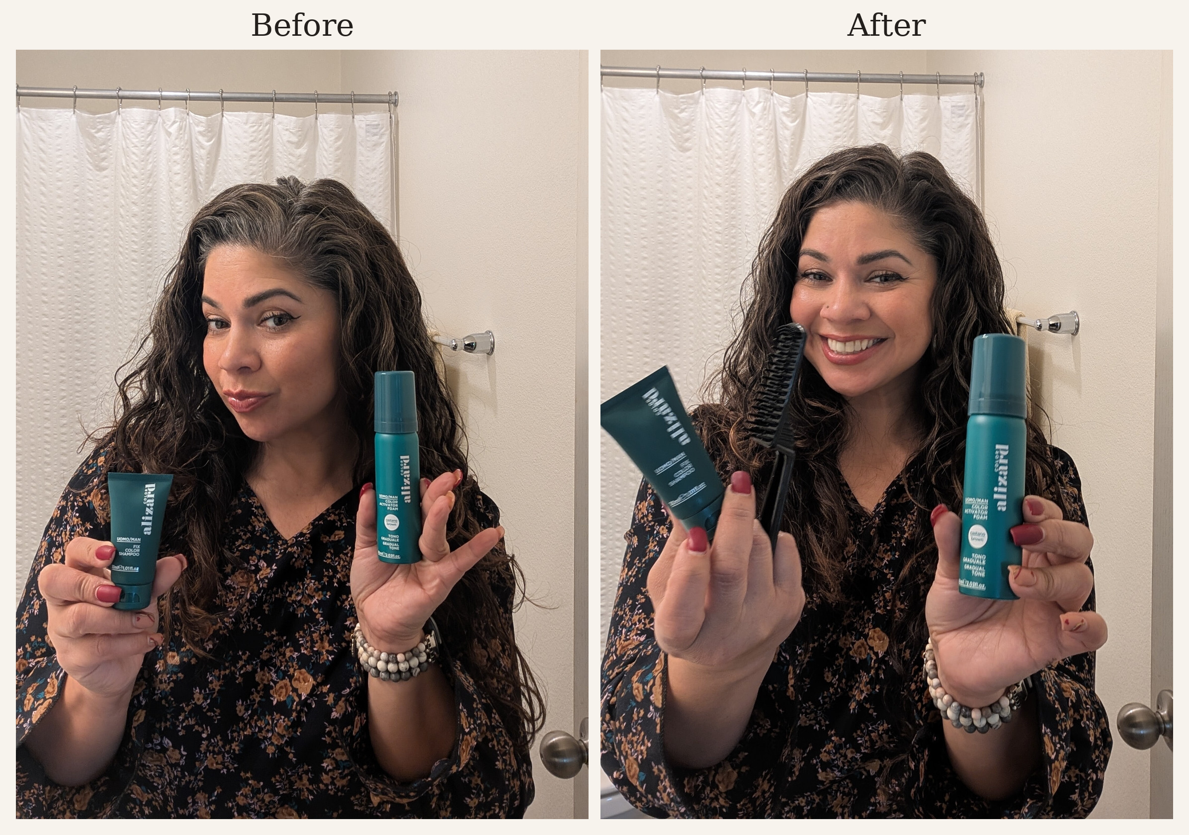 Alizard Brown customer before-and-after: Before on the left and After on the right