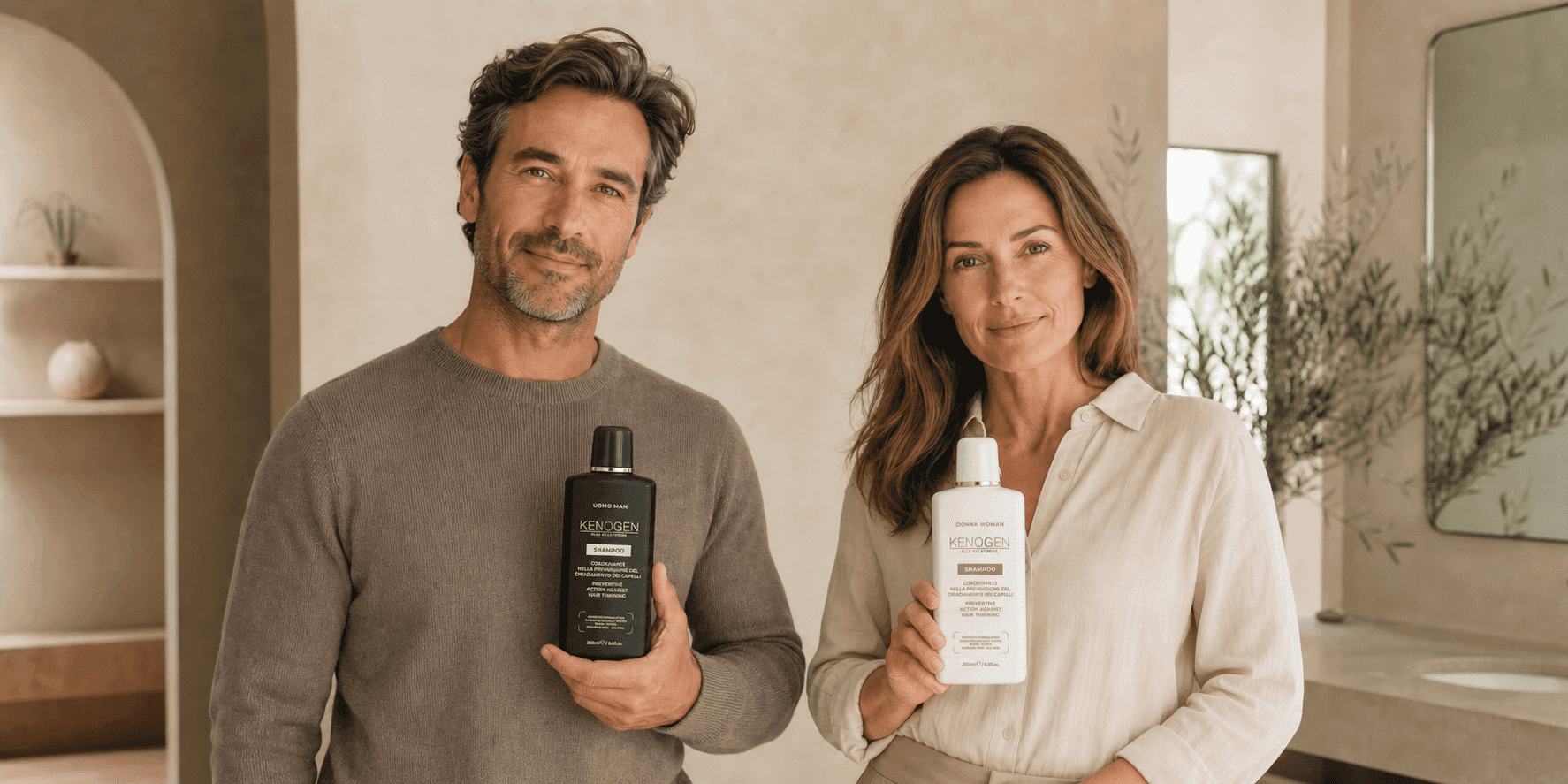 Man holding Kenogen Men shampoo