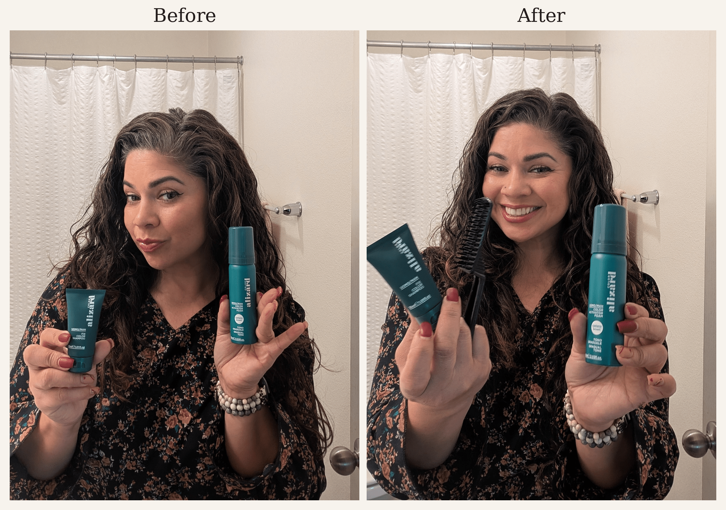Alizard Brown customer before-and-after: Before on the left and After on the right