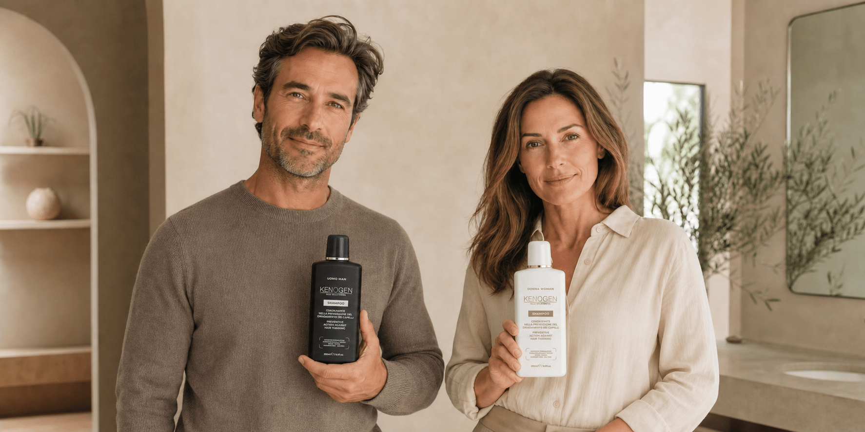 Man holding Kenogen Men shampoo